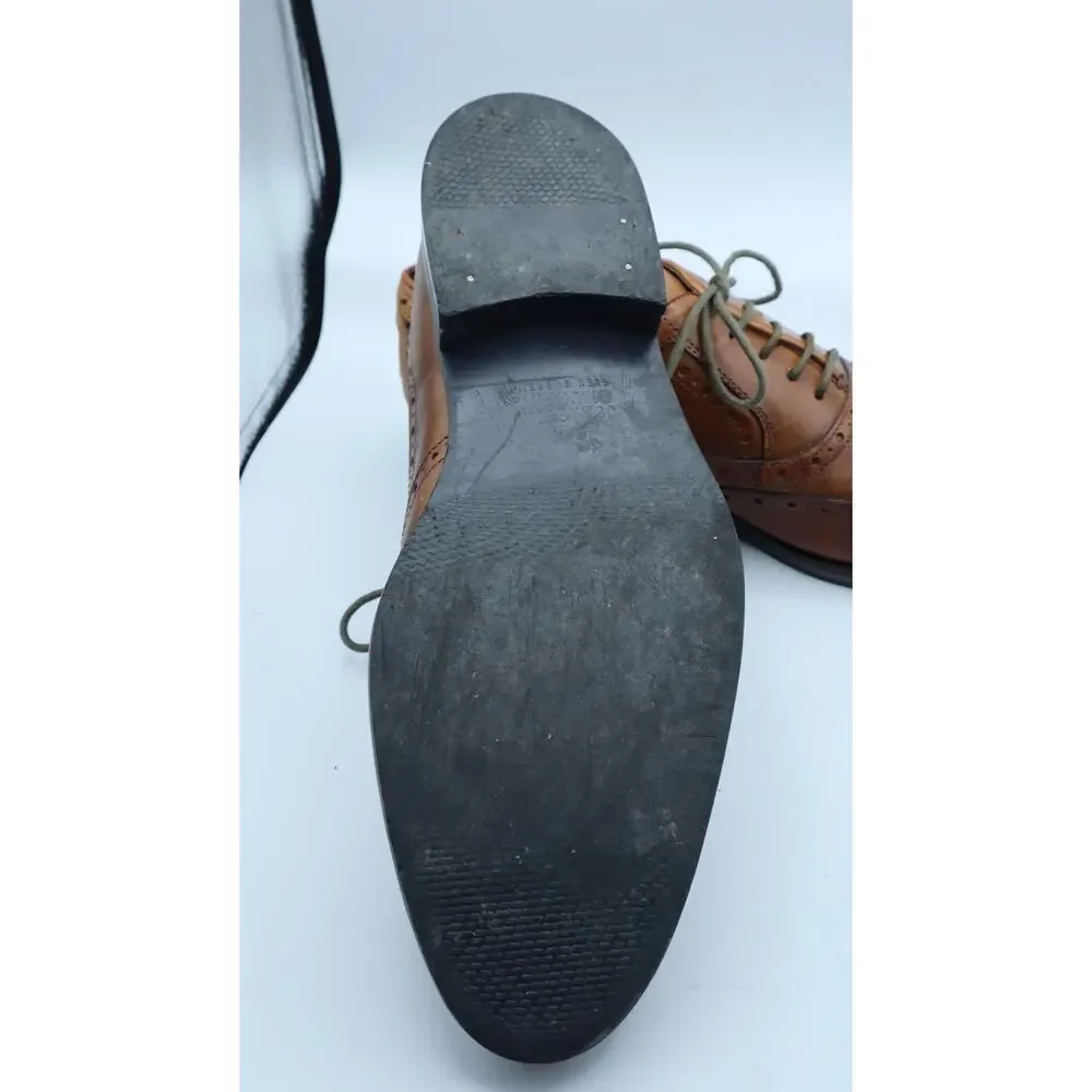 Johnston & Murphy Brogue Wingtip Lace Up Oxford Leather Tan Brown Men 8.5 Dress